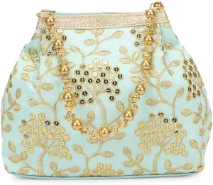 LONGING TO BUY Potli Bags for Women Embroidered Evening Purses with Gold Pearl Handle, Indian Women Potli Bags for Wedding