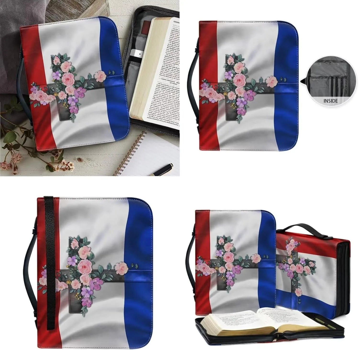 Lotusorchid Netherlands Dutch Flag Bible Cover Case with Leather Keychain, Cross Print Bible Tote Bag Bible Book Cover Bible Carrying Case for Bible Study, Large Church Bag Bible Accessories, Size XL