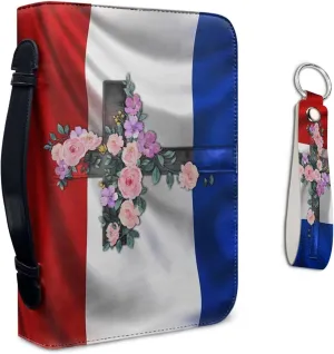 Lotusorchid Netherlands Dutch Flag Bible Cover Case with Leather Keychain, Cross Print Bible Tote Bag Bible Book Cover Bible Carrying Case for Bible Study, Large Church Bag Bible Accessories, Size XL