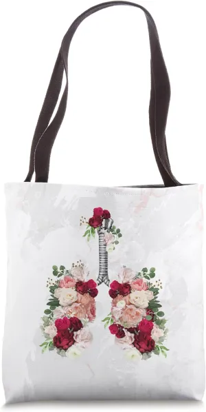 Lungs art, roses and flowers, Cancer Awareness Tote Bag