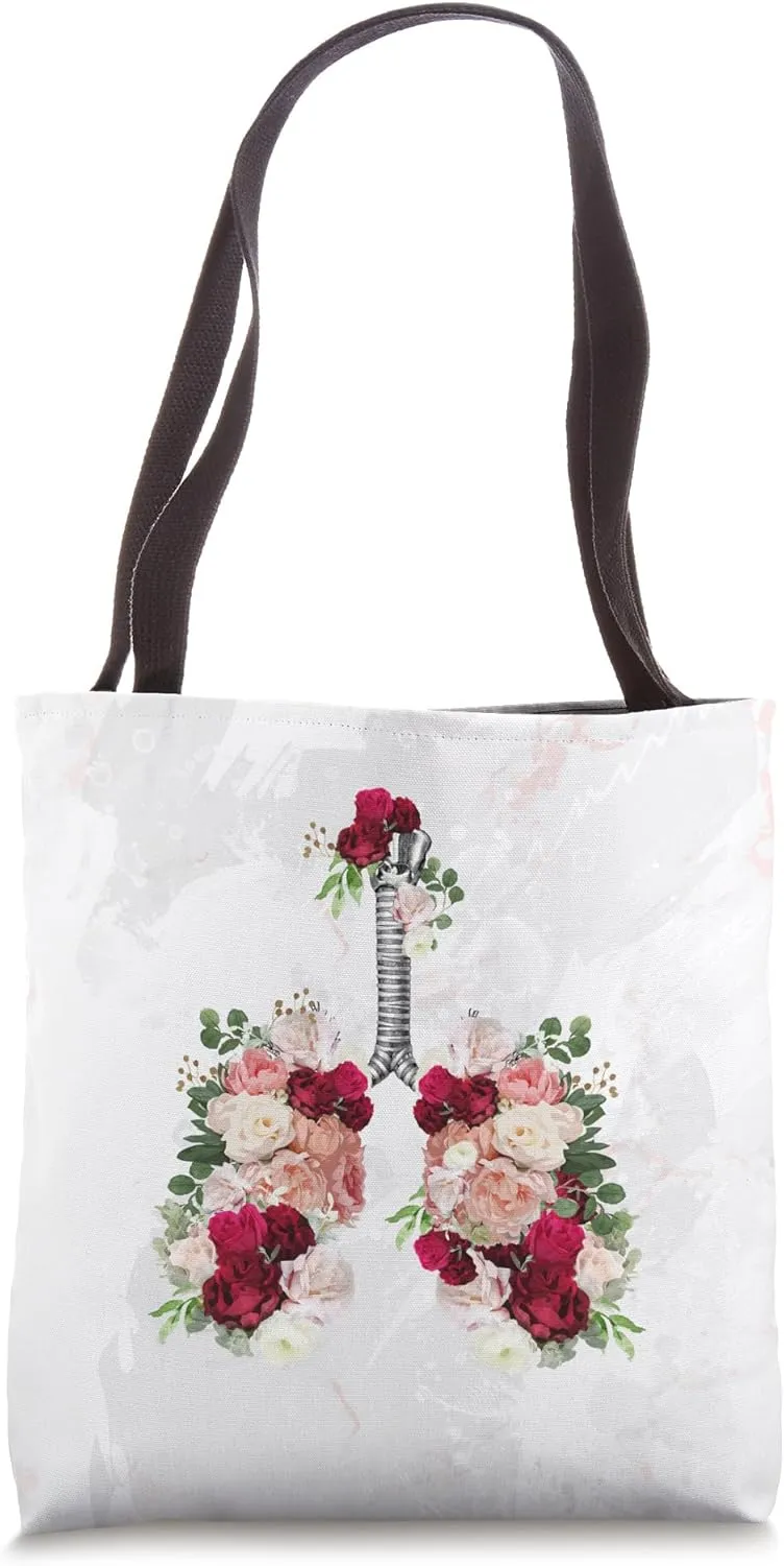 Lungs art, roses and flowers, Cancer Awareness Tote Bag