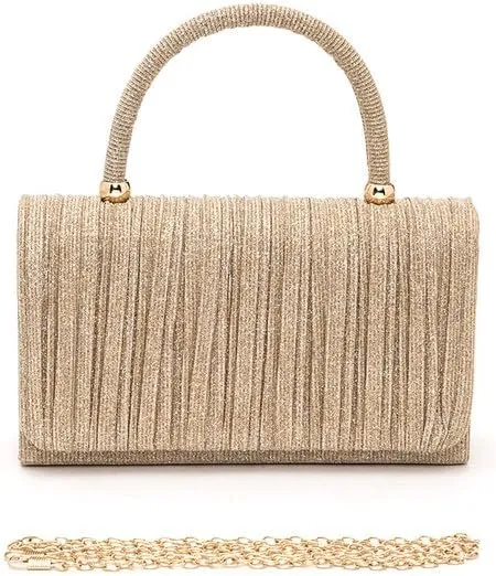 Lurex Pleated Top Handle Sparkly Handbag with Chain Evening Clutch Bag Luxury Women’s Handbag Parties Weddings Dinners