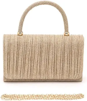 Lurex Pleated Top Handle Sparkly Handbag with Chain Evening Clutch Bag Luxury Women’s Handbag Parties Weddings Dinners