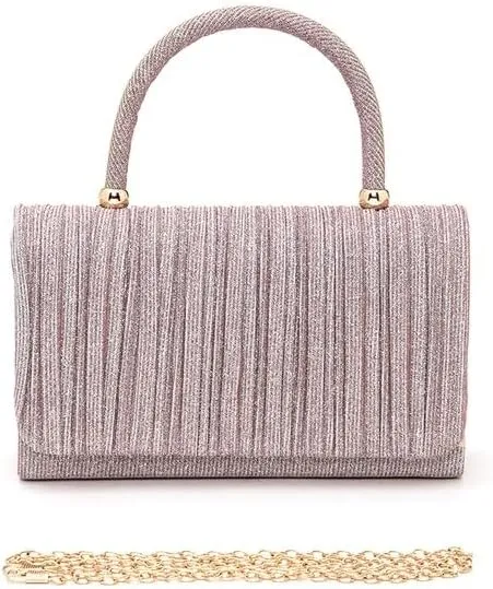Lurex Pleated Top Handle Sparkly Handbag with Chain Evening Clutch Bag Luxury Women’s Handbag Parties Weddings Dinners