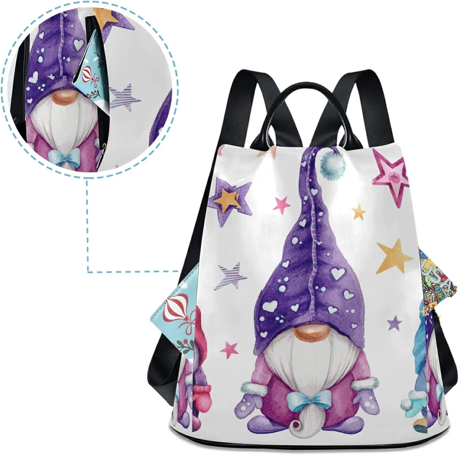 Magic Gnomes Backpacks Purse for Women Girls Ladies Anti Theft Fashion Medium Size Mini Shoulder Bag with Keychain