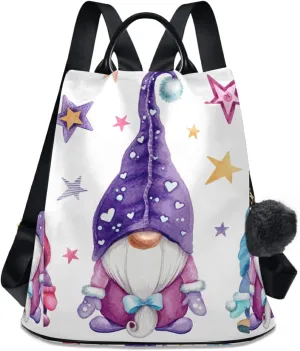 Magic Gnomes Backpacks Purse for Women Girls Ladies Anti Theft Fashion Medium Size Mini Shoulder Bag with Keychain
