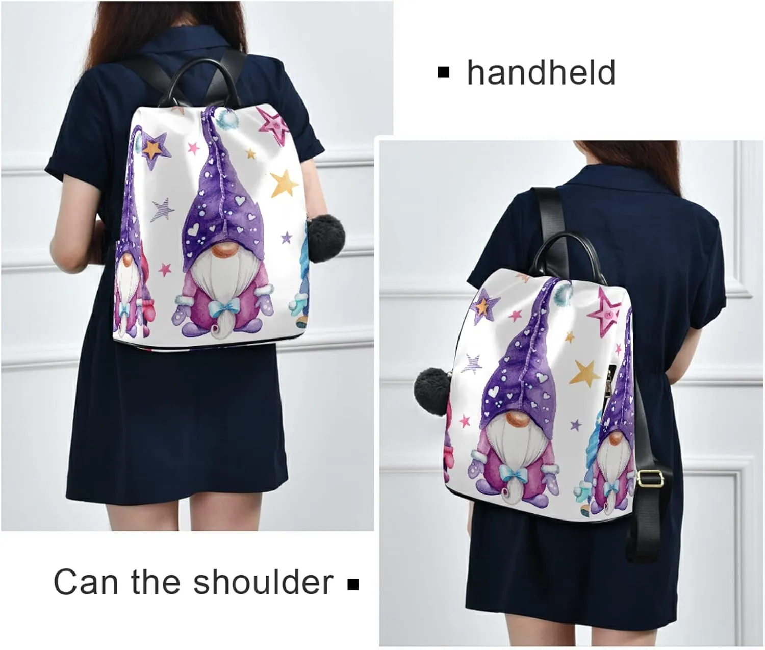 Magic Gnomes Backpacks Purse for Women Girls Ladies Anti Theft Fashion Medium Size Mini Shoulder Bag with Keychain