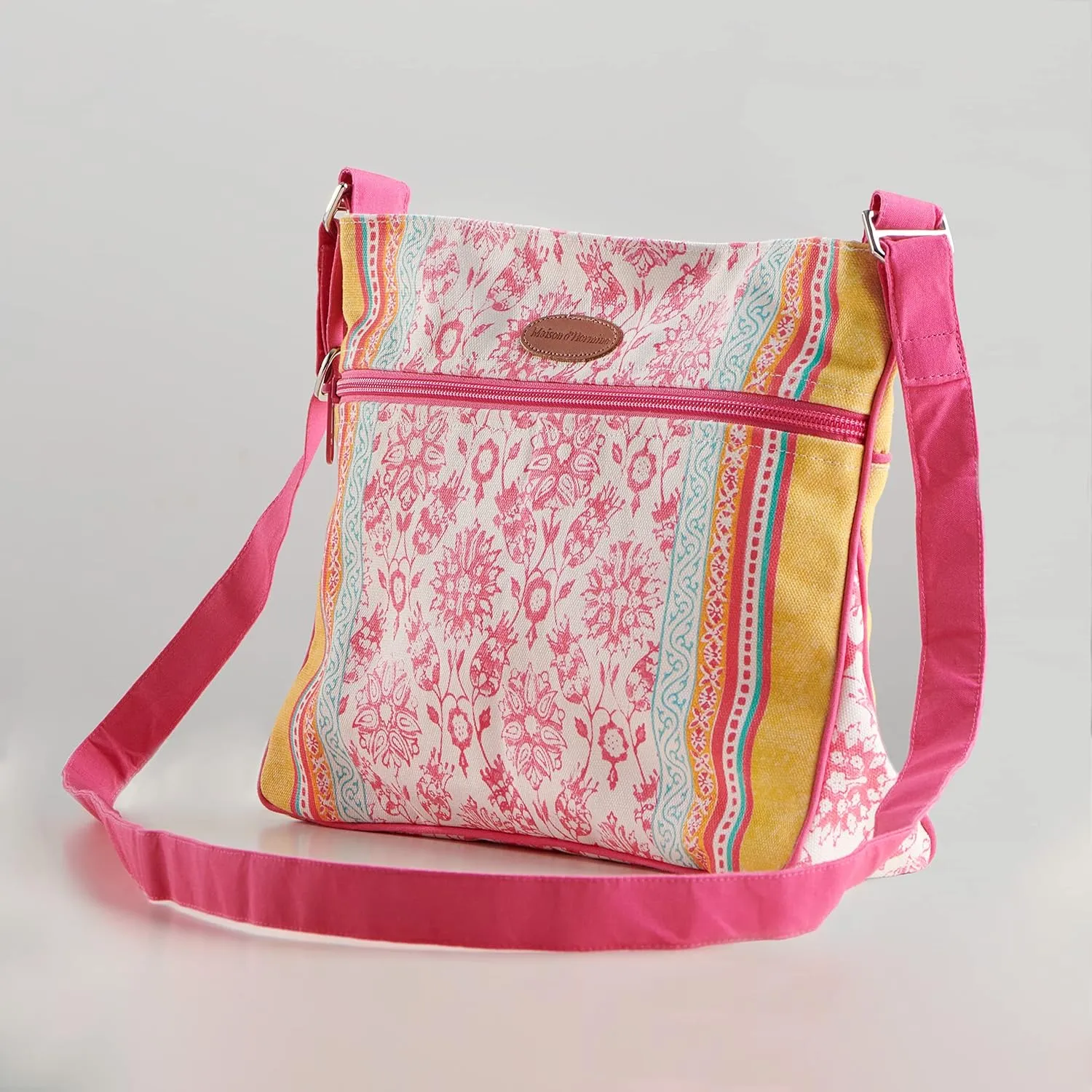 Maison d' Hermine Cross Body Bag Cotton Adjustable Shoulder Strap Hand Bag Tote purse with Zippered & Slip Pockets