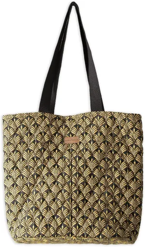 Maison d' Hermine Shopping Bag Cotton Quilted Tote Bag with Zipper Pockets & Small Pouch Grocery Bag for Work Travel Lunch