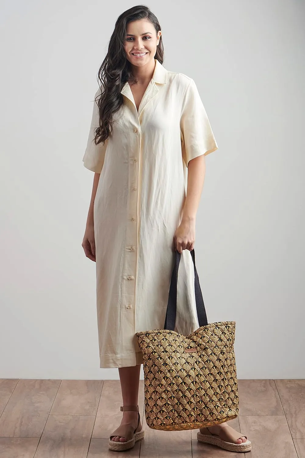 Maison d' Hermine Shopping Bag Cotton Quilted Tote Bag with Zipper Pockets & Small Pouch Grocery Bag for Work Travel Lunch