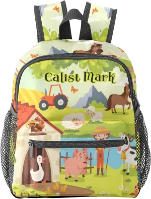 Meadow Animals Personalized Kids Toddler Backpack for Boys Girls,Custom School Kindergarten Travel Bookbag