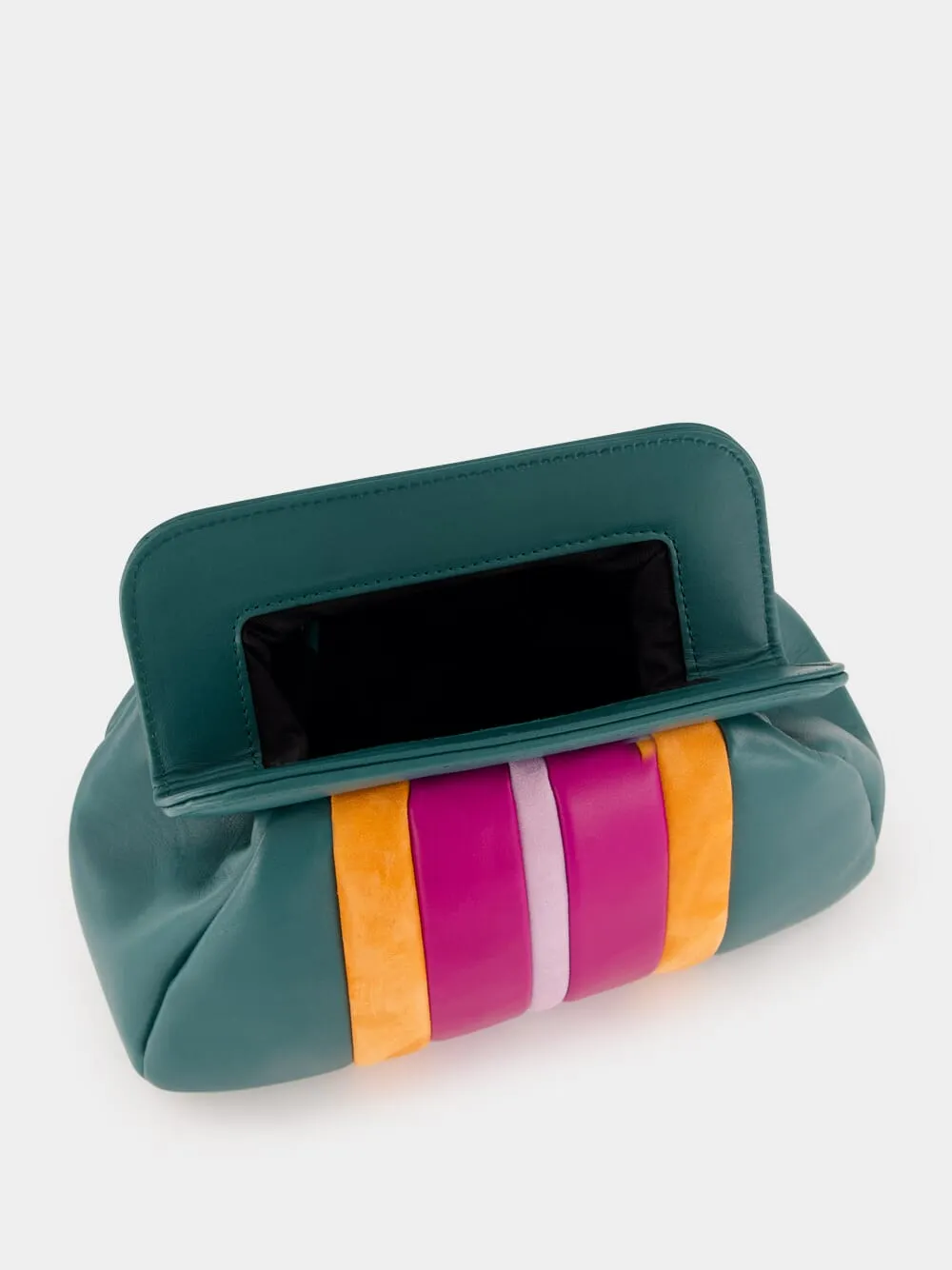 Medine Botanical Green Leather and Suede Clutch