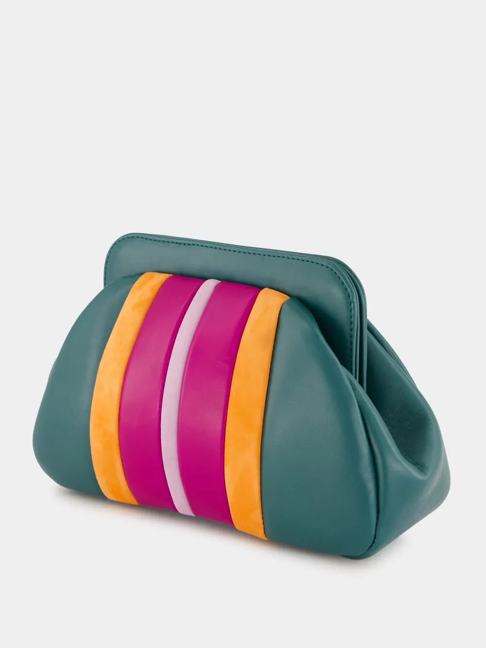 Medine Botanical Green Leather and Suede Clutch