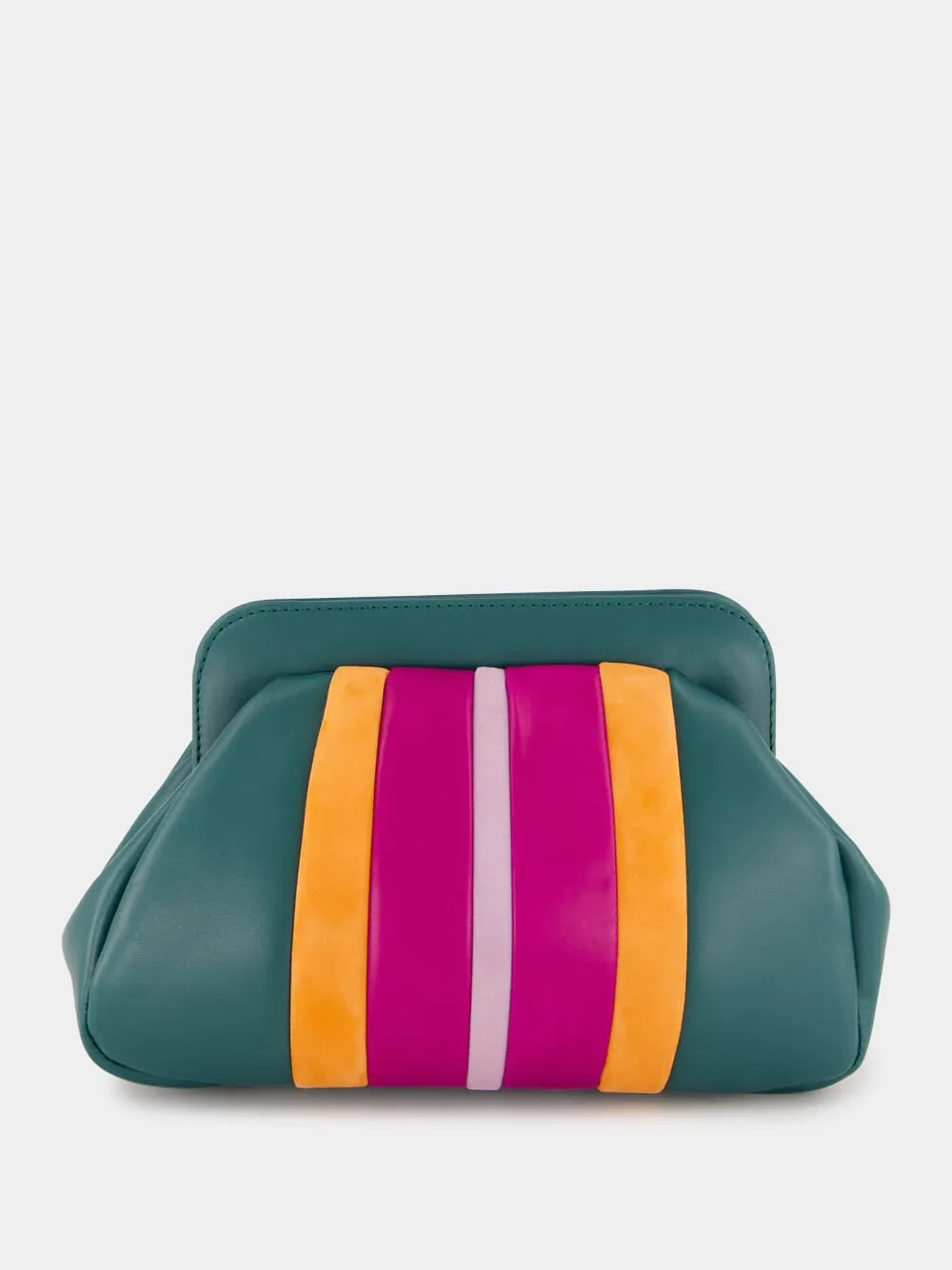 Medine Botanical Green Leather and Suede Clutch