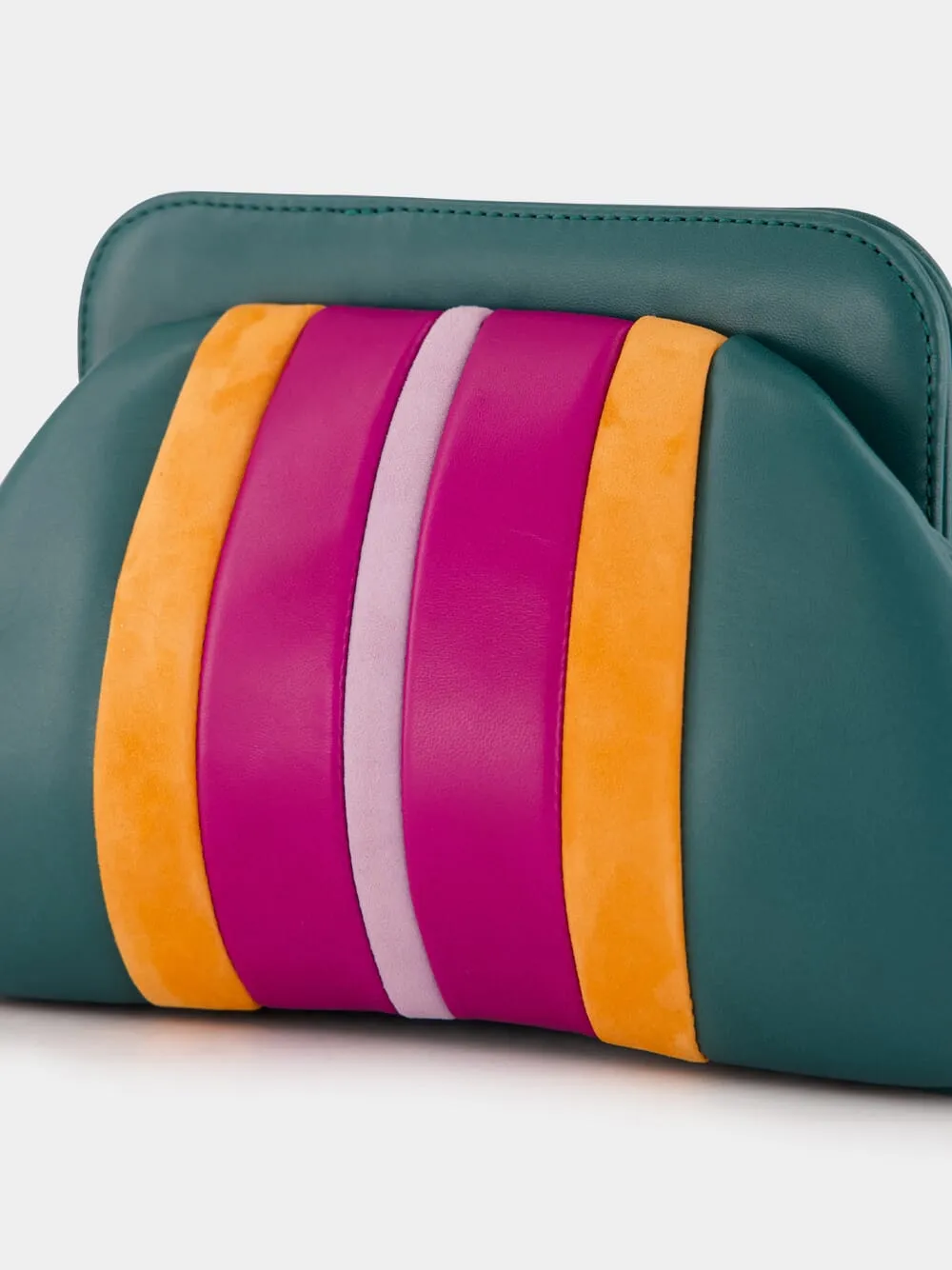 Medine Botanical Green Leather and Suede Clutch