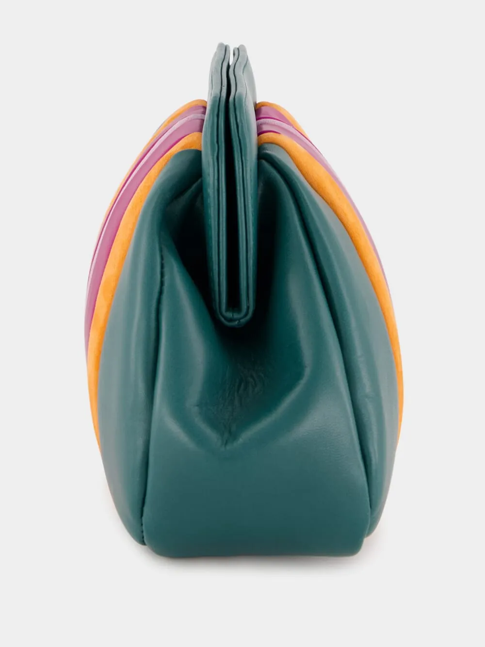 Medine Botanical Green Leather and Suede Clutch
