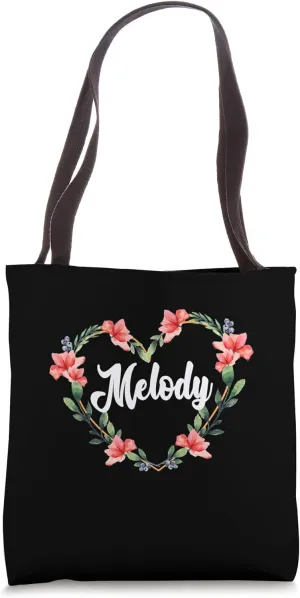 Melody Flower Heart Personalized Name Melody Tote Bag