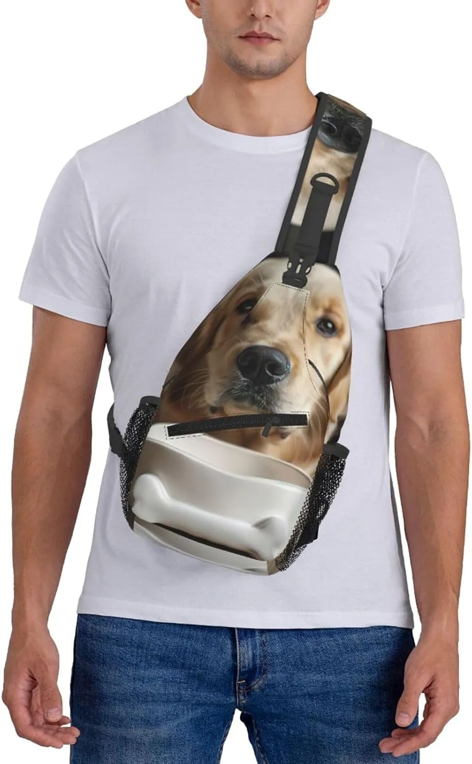 Men's Cute Dog Bone Bowl Woof Paw Print Crossbody Shoulder Bag Travel Hiking Daypack for Women Crossbody Sling Backpack