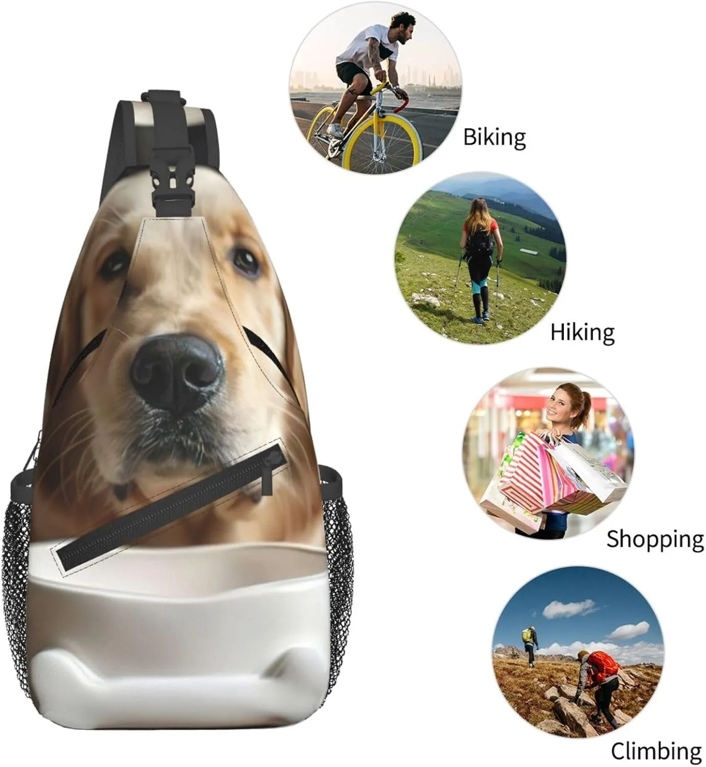 Men's Cute Dog Bone Bowl Woof Paw Print Crossbody Shoulder Bag Travel Hiking Daypack for Women Crossbody Sling Backpack