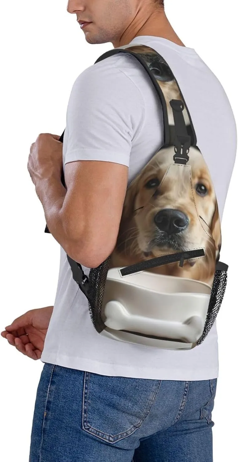 Men's Cute Dog Bone Bowl Woof Paw Print Crossbody Shoulder Bag Travel Hiking Daypack for Women Crossbody Sling Backpack