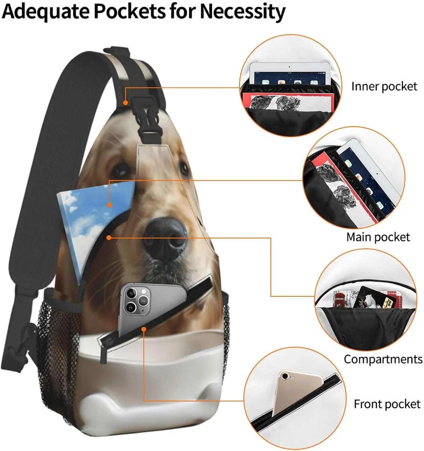 Men's Cute Dog Bone Bowl Woof Paw Print Crossbody Shoulder Bag Travel Hiking Daypack for Women Crossbody Sling Backpack