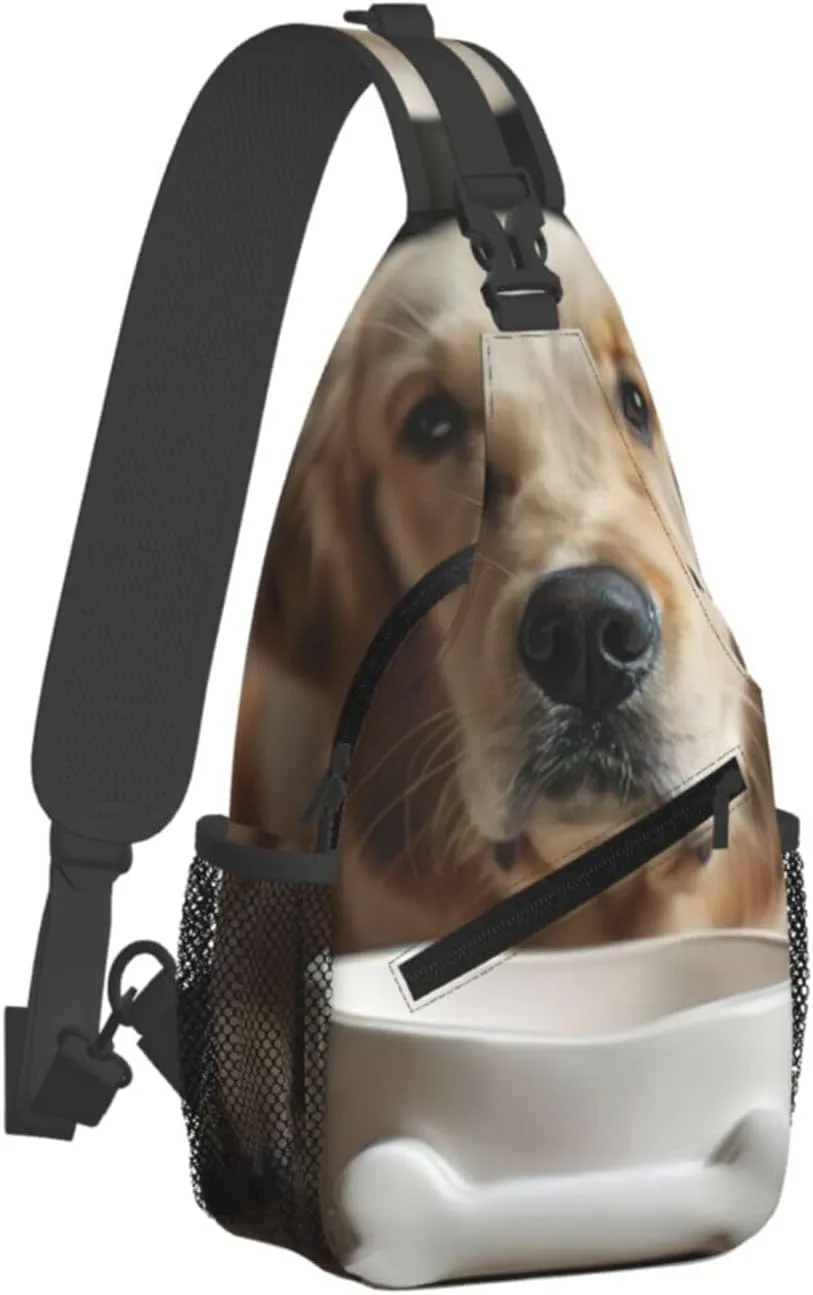 Men's Cute Dog Bone Bowl Woof Paw Print Crossbody Shoulder Bag Travel Hiking Daypack for Women Crossbody Sling Backpack