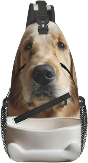 Men's Cute Dog Bone Bowl Woof Paw Print Crossbody Shoulder Bag Travel Hiking Daypack for Women Crossbody Sling Backpack