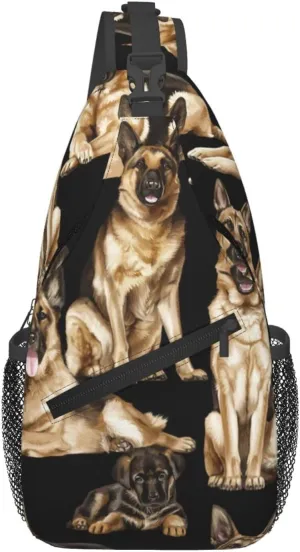 Men's German shepherd dog Print Crossbody Shoulder Bag Travel Hiking Daypack for Women Crossbody Sling Backpack