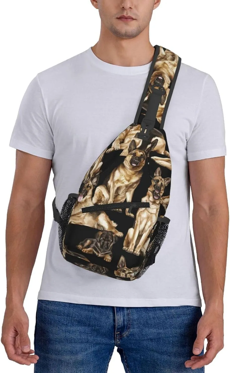Men's German shepherd dog Print Crossbody Shoulder Bag Travel Hiking Daypack for Women Crossbody Sling Backpack