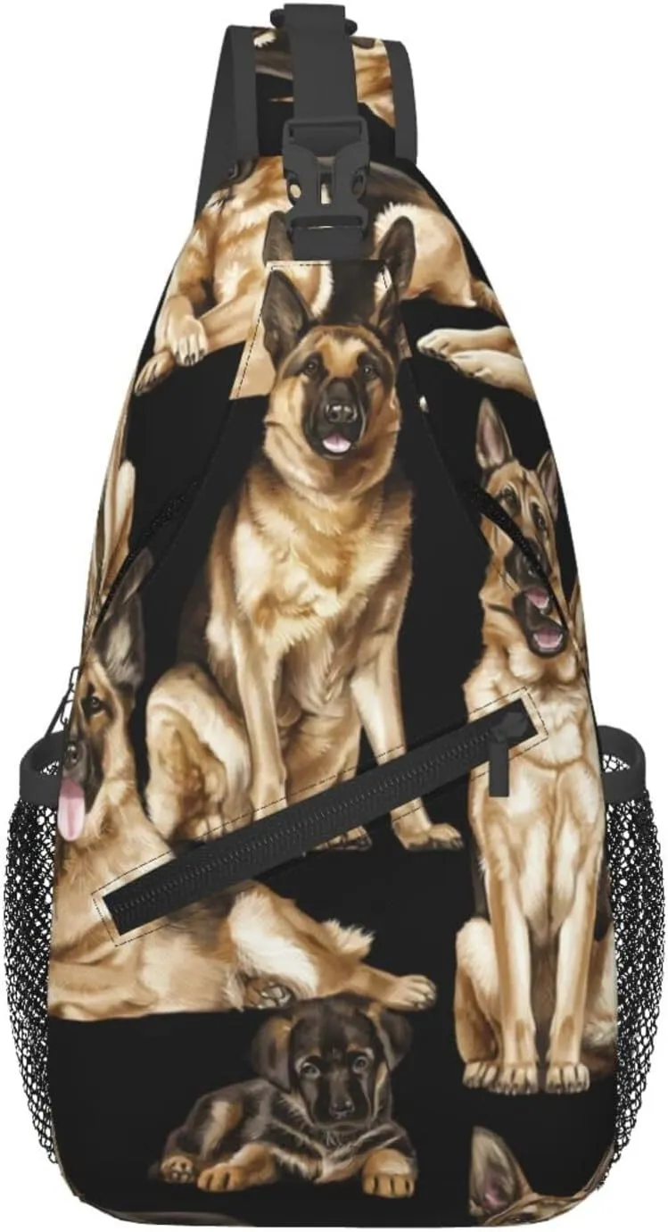 Men's German shepherd dog Print Crossbody Shoulder Bag Travel Hiking Daypack for Women Crossbody Sling Backpack