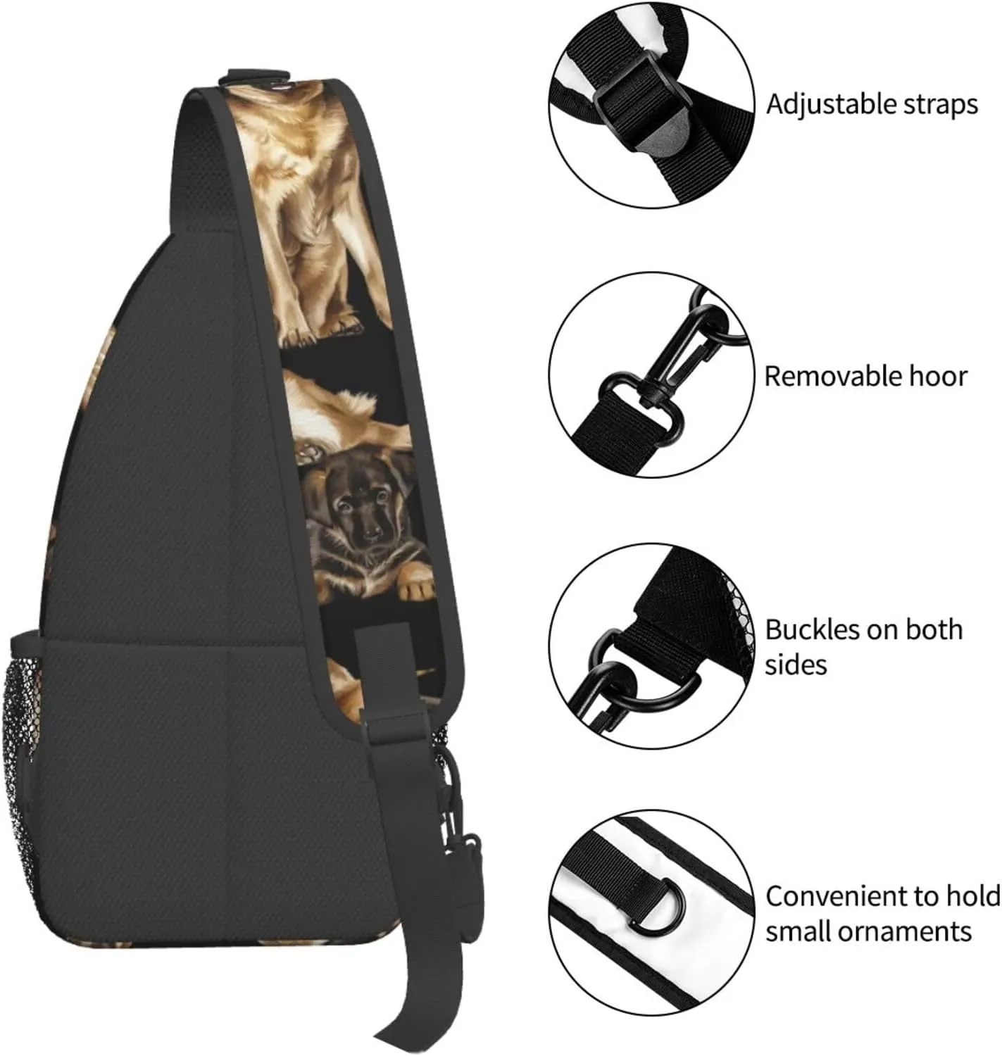 Men's German shepherd dog Print Crossbody Shoulder Bag Travel Hiking Daypack for Women Crossbody Sling Backpack