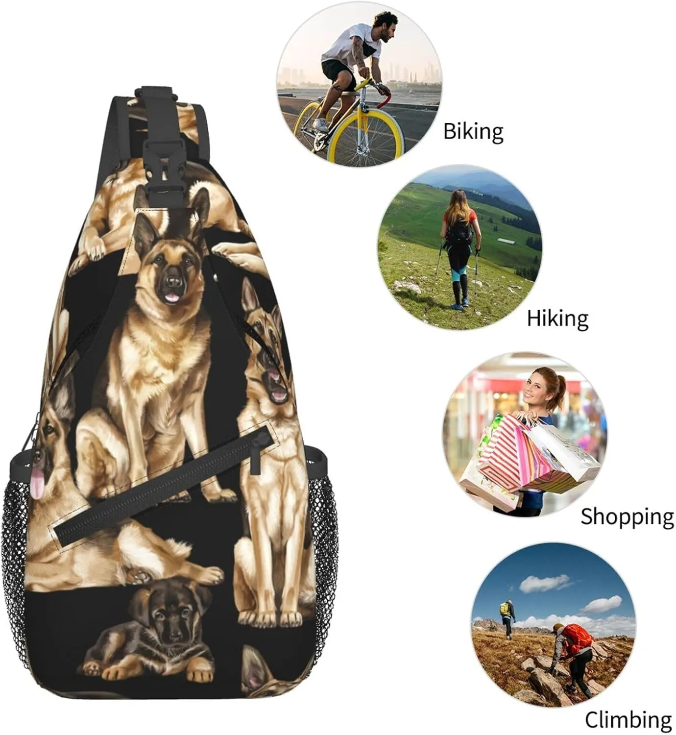 Men's German shepherd dog Print Crossbody Shoulder Bag Travel Hiking Daypack for Women Crossbody Sling Backpack