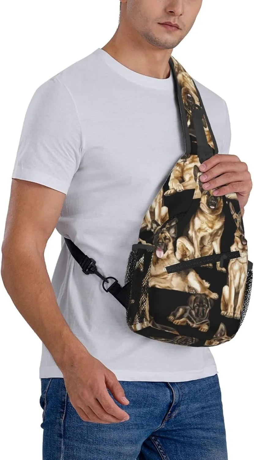 Men's German shepherd dog Print Crossbody Shoulder Bag Travel Hiking Daypack for Women Crossbody Sling Backpack