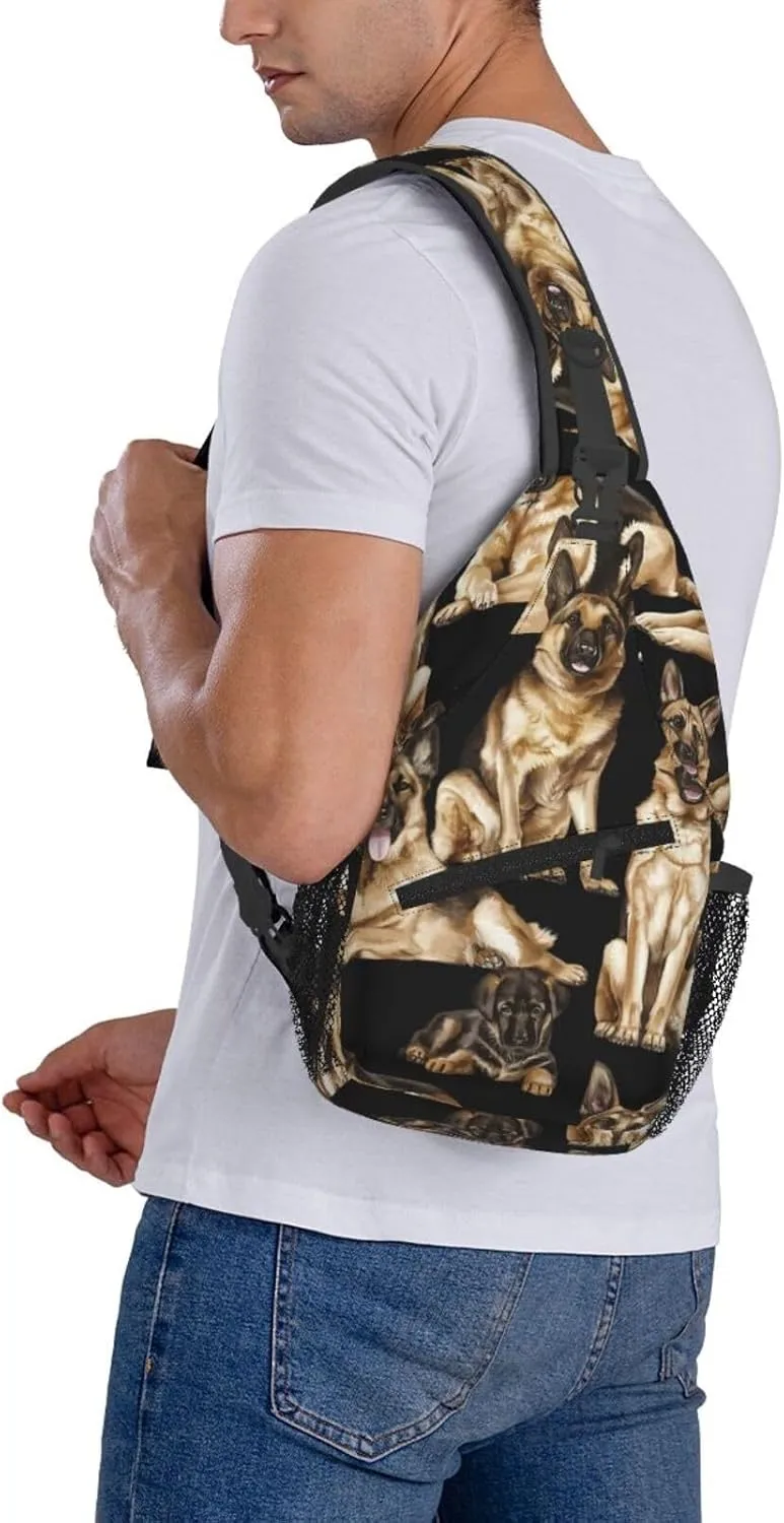 Men's German shepherd dog Print Crossbody Shoulder Bag Travel Hiking Daypack for Women Crossbody Sling Backpack