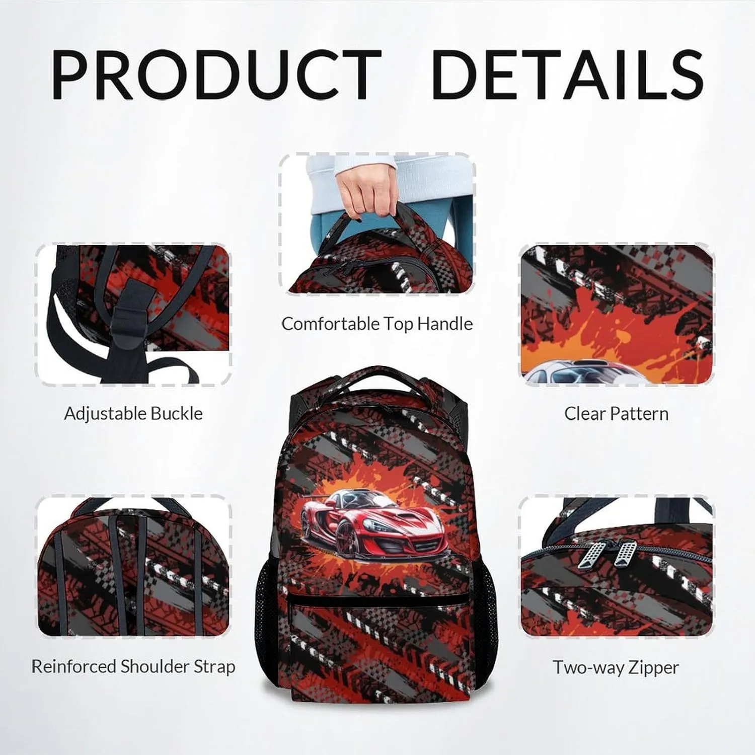 Mercuryelf Backpack for Boys - 17 Inch Bookbag for Primary Middle - Cool Racing Car Backpacks - Children's School Bag