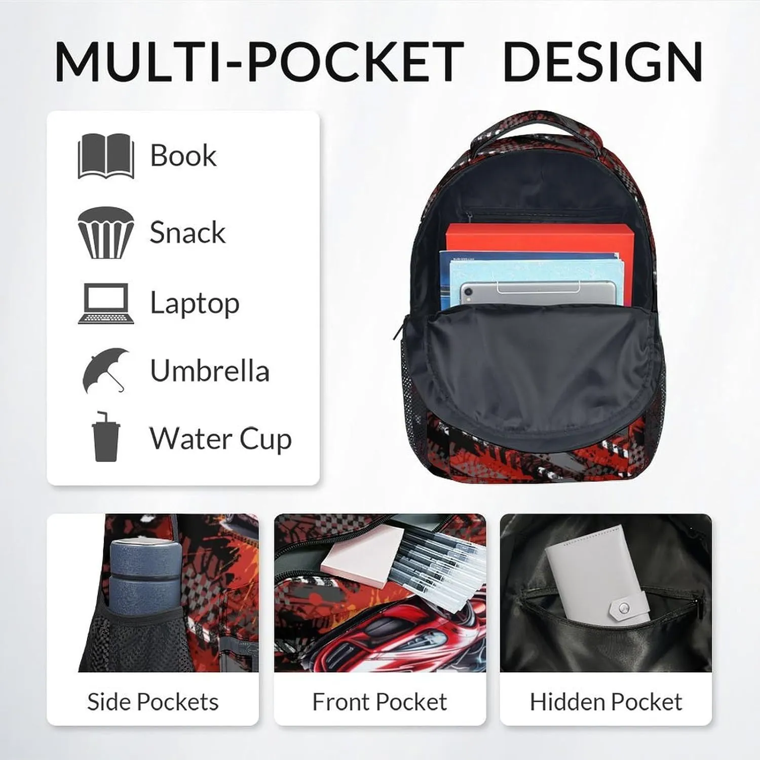 Mercuryelf Backpack for Boys - 17 Inch Bookbag for Primary Middle - Cool Racing Car Backpacks - Children's School Bag