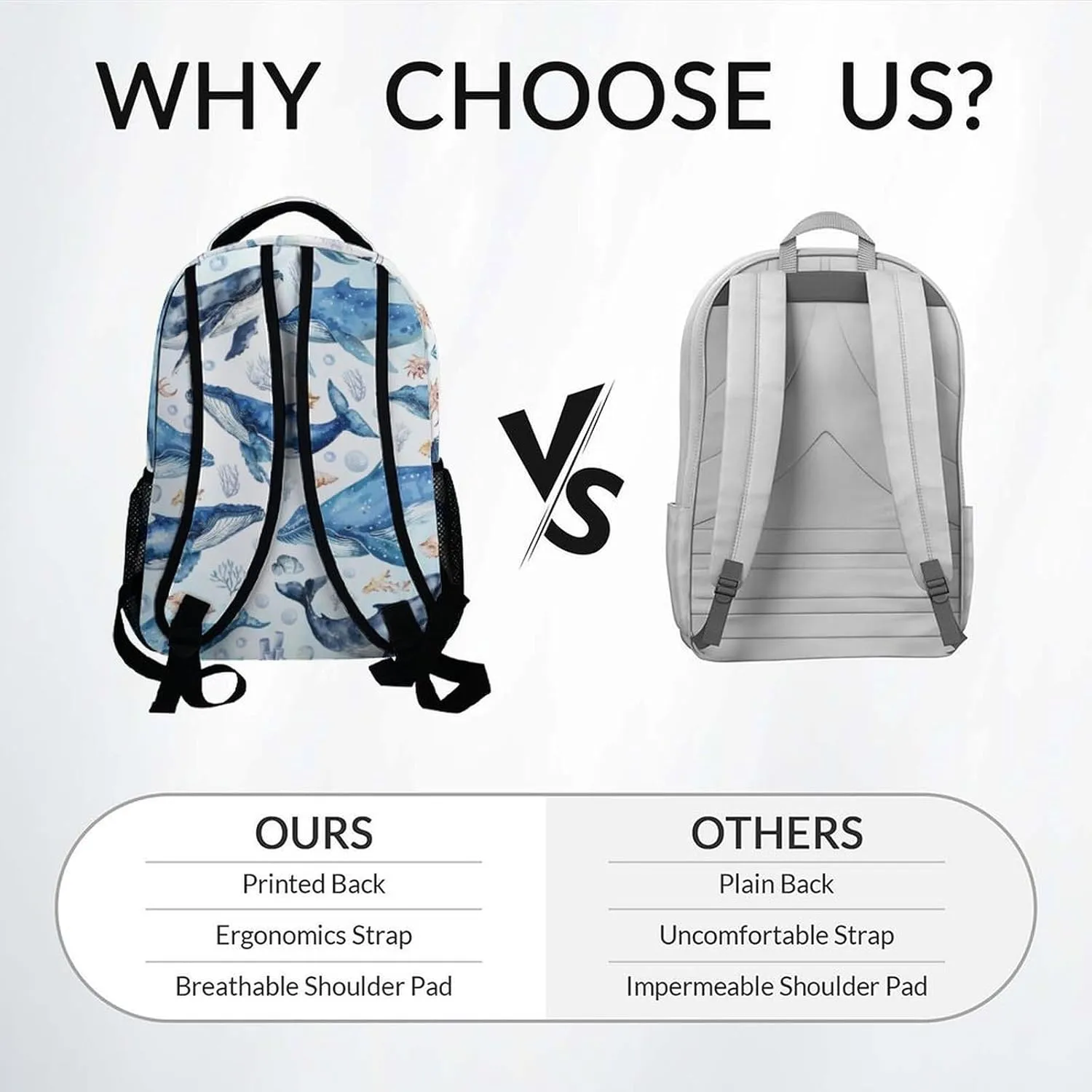Mercuryelf Personalized School Backpack for Boys - 17 Inch Whale Kid Backpack for School, Travel - Cute Sea Bookbag for Teens Kids