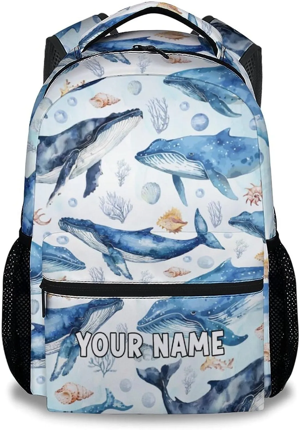 Mercuryelf Personalized School Backpack for Boys - 17 Inch Whale Kid Backpack for School, Travel - Cute Sea Bookbag for Teens Kids