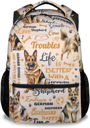 Mercuryelf School Backpack for Girls - Cute Dog Backpacks for Kids - German Shepherd School Bag for Boys - 17 Inch Bookbag for School, Travel