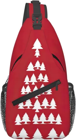Merry Christmas Birch Tree print Cross bag, chest crossbody bag, men's cross chest bag, adjustable outdoor travel bag