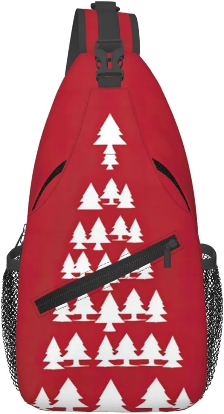 Merry Christmas Birch Tree print Cross bag, chest crossbody bag, men's cross chest bag, adjustable outdoor travel bag