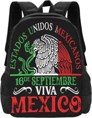 Mexico Pride Independence Day Casual Backpacks Large Capacity Backpack Laptop Rucksack Sport Daypack Commuter Bags with Adjustable Strap for Traveling Camping