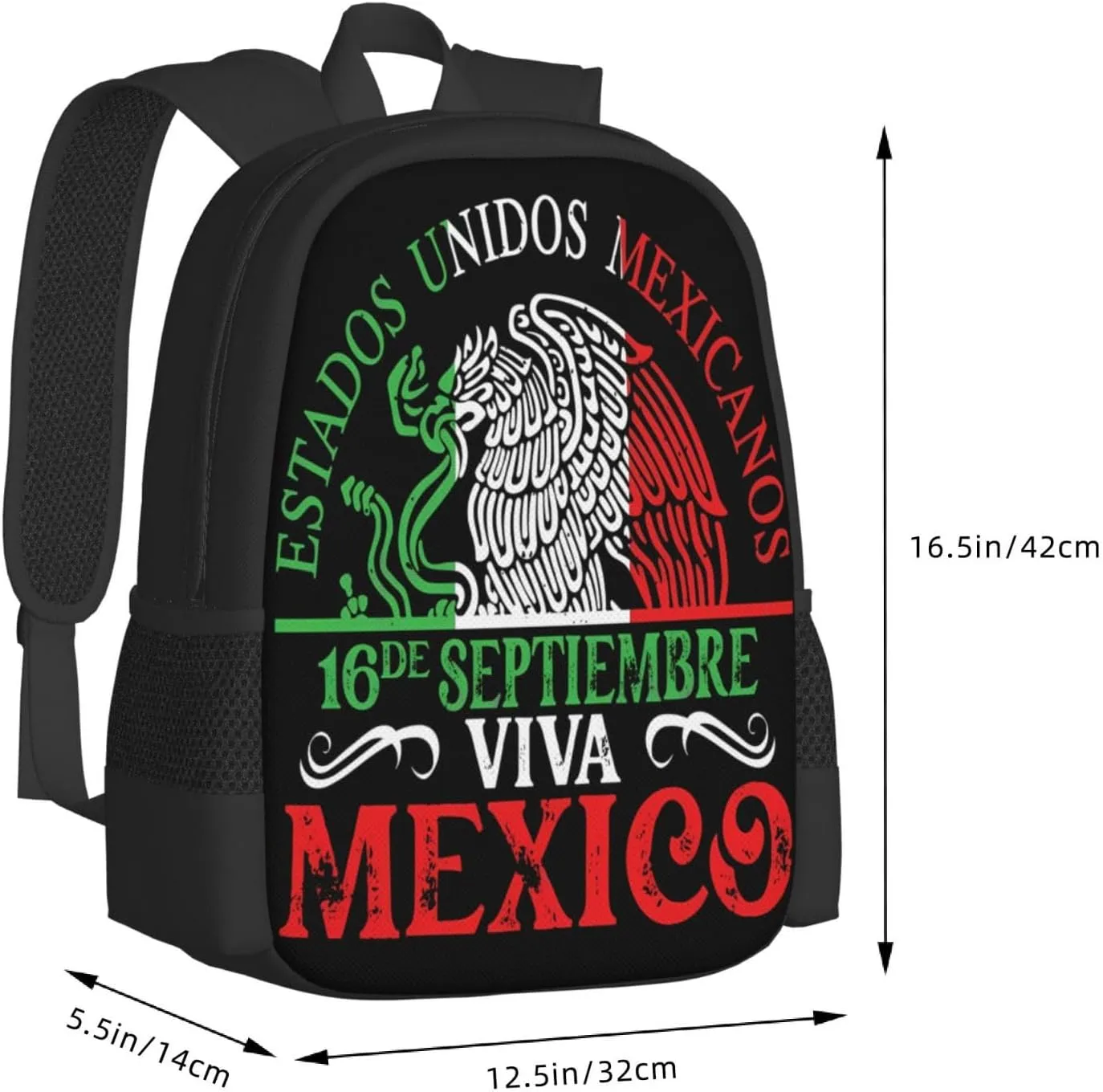 Mexico Pride Independence Day Casual Backpacks Large Capacity Backpack Laptop Rucksack Sport Daypack Commuter Bags with Adjustable Strap for Traveling Camping