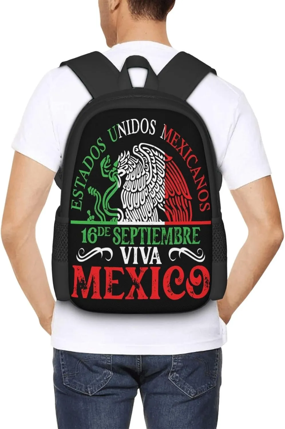 Mexico Pride Independence Day Casual Backpacks Large Capacity Backpack Laptop Rucksack Sport Daypack Commuter Bags with Adjustable Strap for Traveling Camping