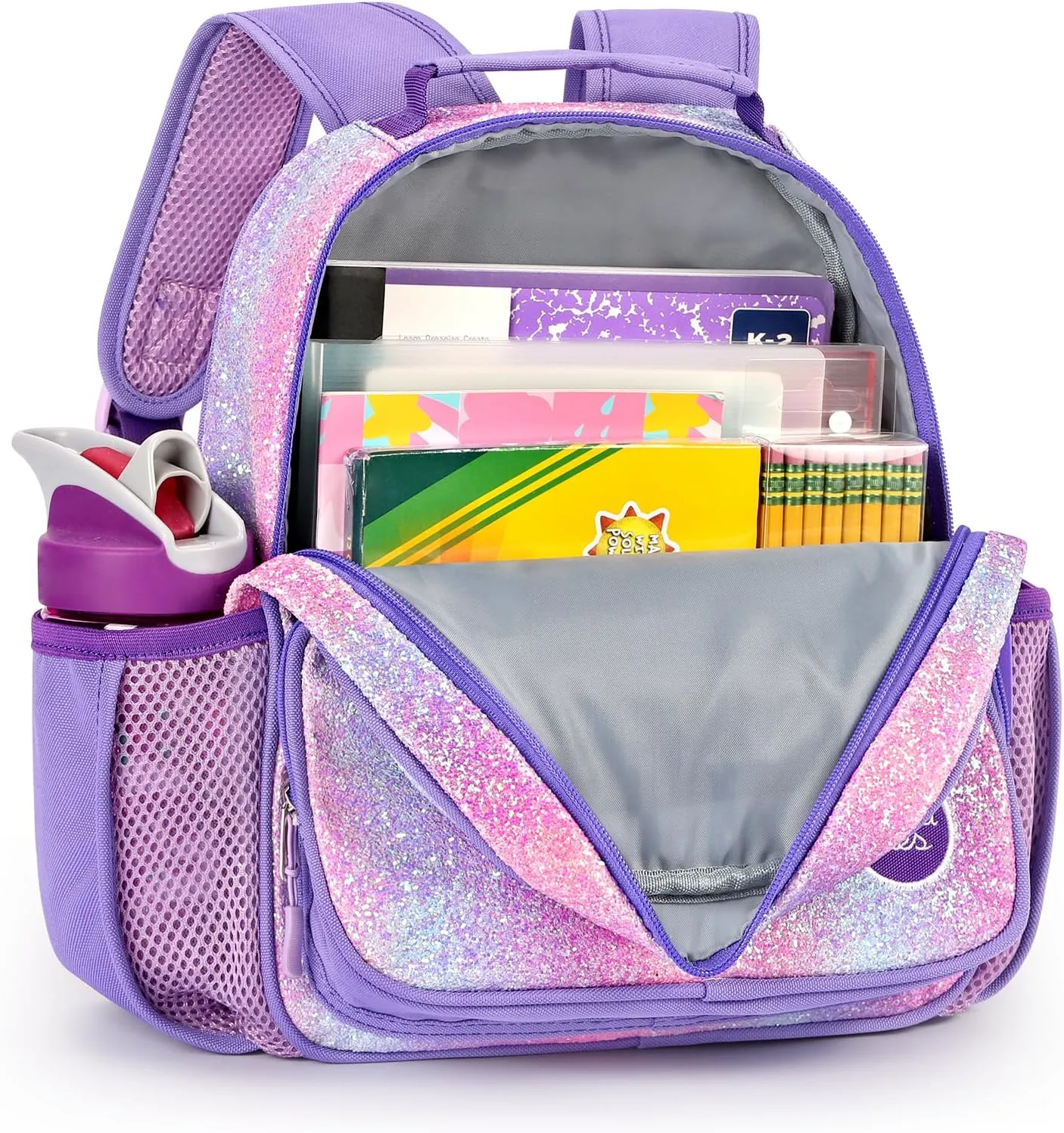 mibasies Toddler Backpack for Girls 2-4: Glitter Kids Backpacks for Girls - Preschool Kindergarten Backpack - Purple