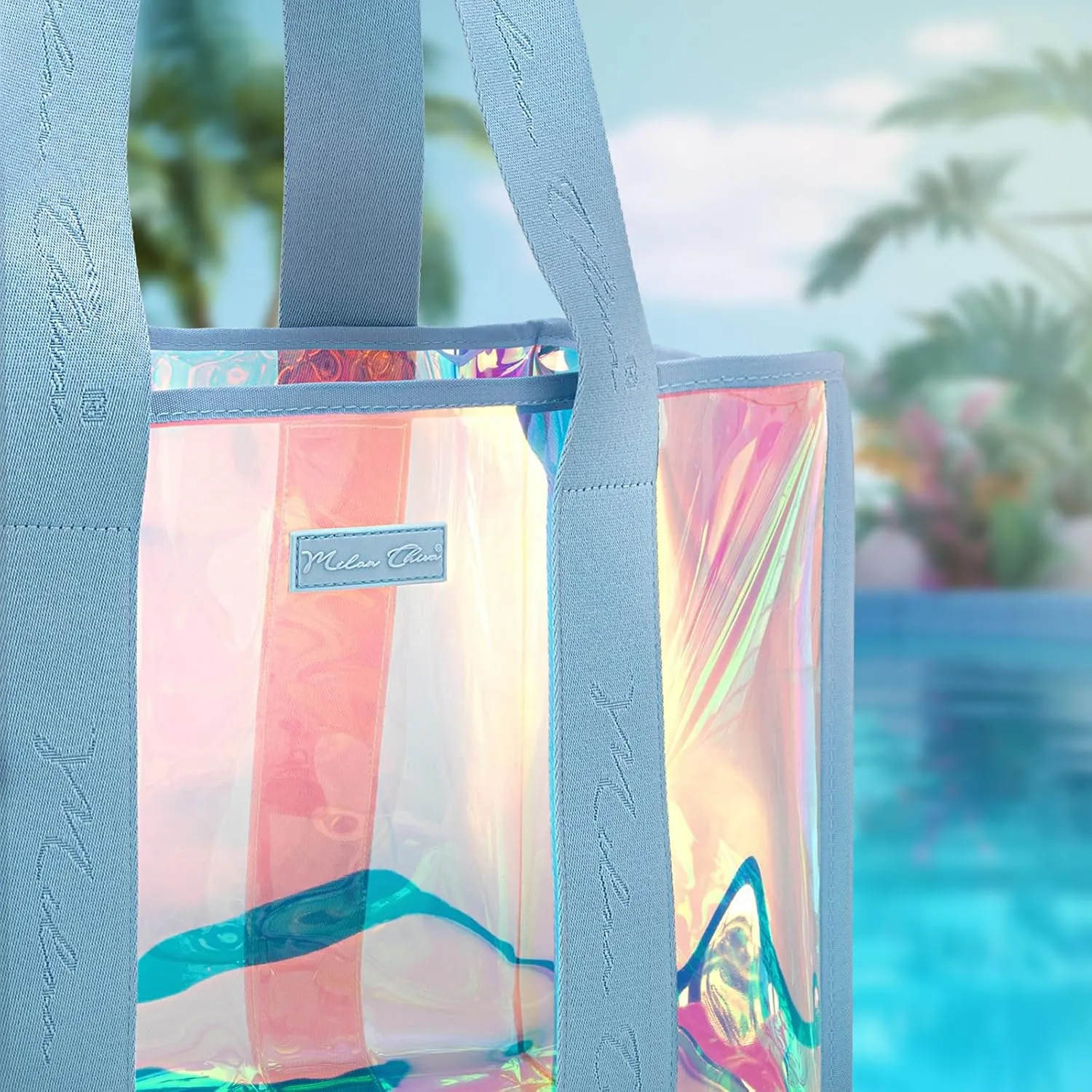 Milan Chiva Large Beach Tote Bag for Women Waterproof Sandproof Iridescent Clear Tote