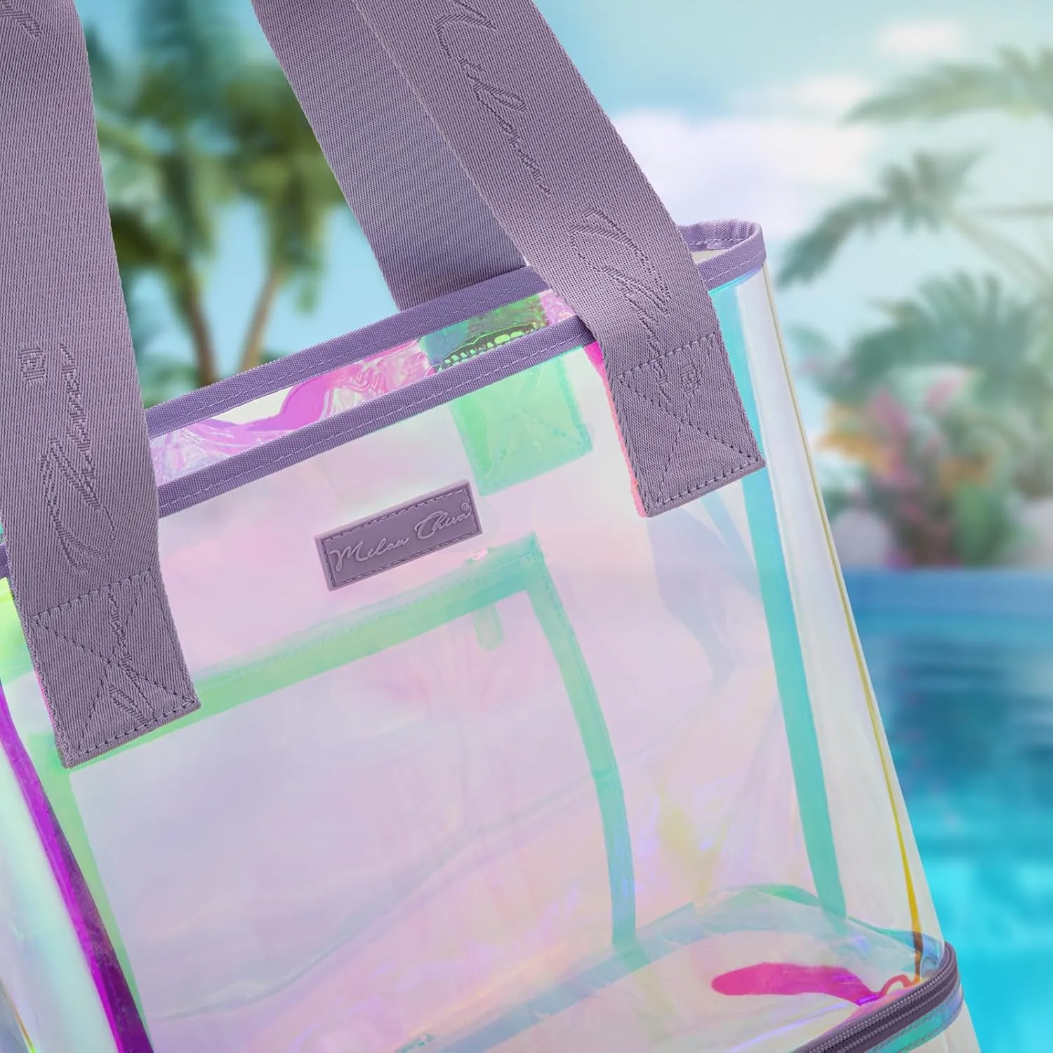 Milan Chiva Large Beach Tote Bag for Women Waterproof Sandproof Iridescent Clear Tote