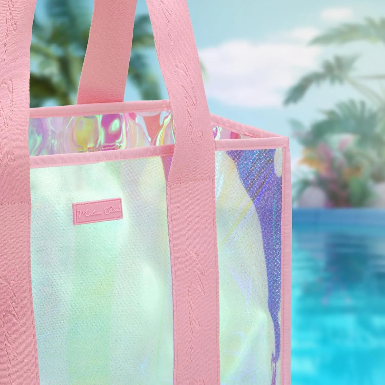 Milan Chiva Large Beach Tote Bag for Women Waterproof Sandproof Iridescent Clear Tote