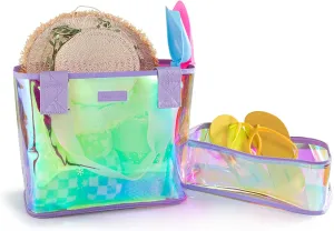 Milan Chiva Large Beach Tote Bag for Women Waterproof Sandproof Iridescent Clear Tote