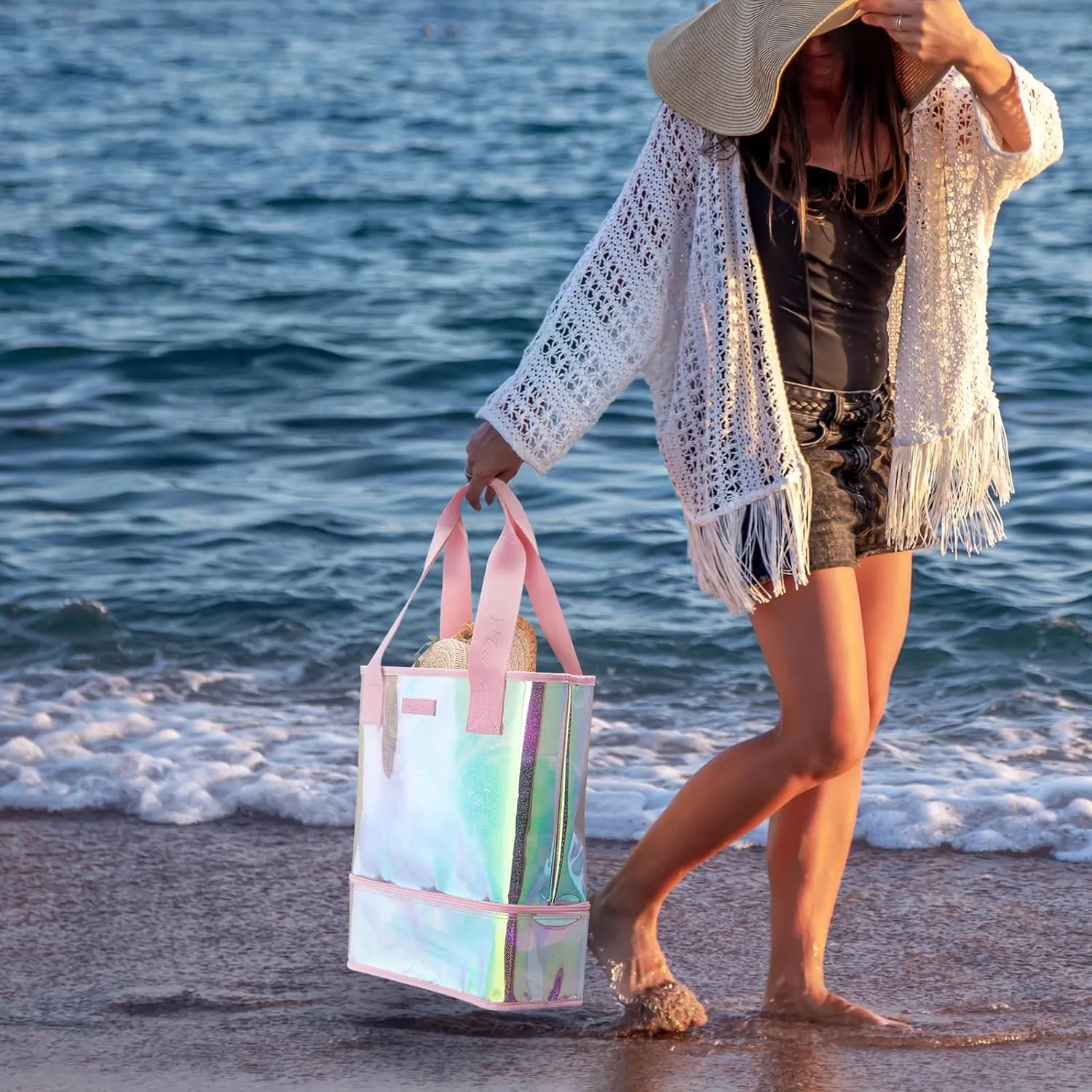 Milan Chiva Large Beach Tote Bag for Women Waterproof Sandproof Iridescent Clear Tote